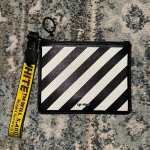 Off-White Striped Clutch with Yellow Strap